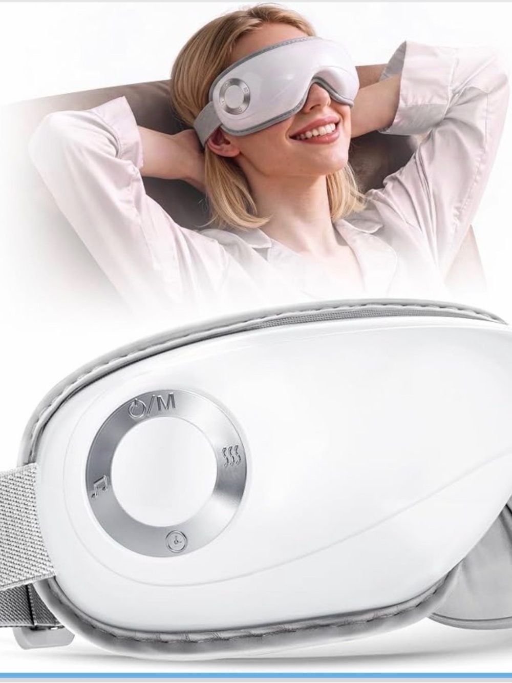 Eye Massager with Heat & Music, 3 Compression Levels, white, New